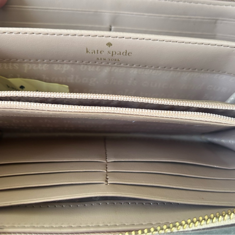 kate spade “Storybook writing inside” Rose Gold Multicolor Glitter Zip Wallet - Picture 4 of 6